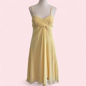 David's Bridal Y2K Yellow Chiffon Ruched Midi Dress — Size 10